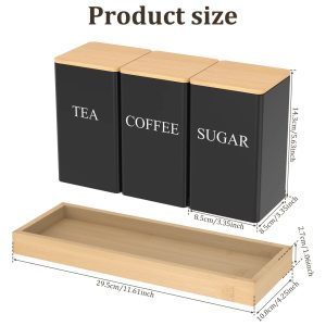 3-Piece Airtight Coffee, Tea and Sugar Canister Set for Kitchen Countertop Storage