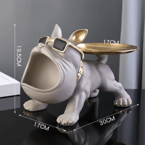 30cm Bulldog Resin Storage Statue - Functional Dog Decor Organizer for Home