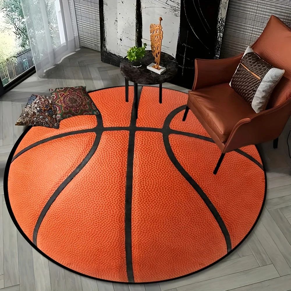 3D Basketball Round Flannel Rug
