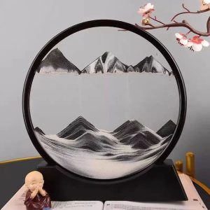 3D Moving Sand Art Frame - Round Quicksand Glass Sandscape Hourglass Desk Decor Relaxing Gift
