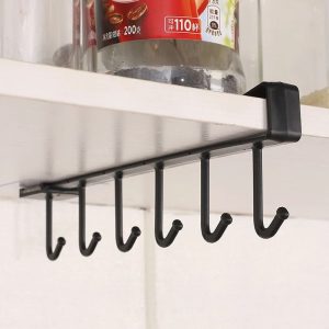 6 Hook Under Cabinet Coffee Cup Holder Rack Space Saving Hanging Mug Organizer