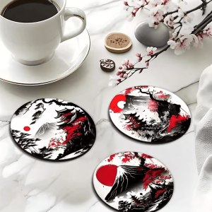 6-Piece Japanese Wooden Coaster Set - Non-Slip Heatproof Drink Coasters