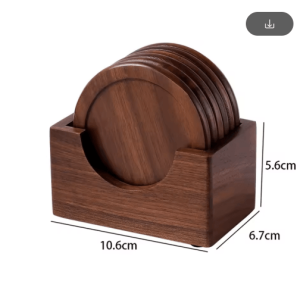 6-Piece Walnut Wood Coasters Set - Round Japanese Style Insulated Drink Coasters
