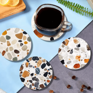 6-Piece Wooden Coaster Set - Stone Pattern Insulated Drink Mats