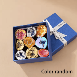 9-Piece Colorful Agate Geode Crystal Set Electroplated Quartz Feng Shui Decor for Home Office Styling