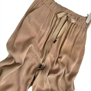 Acetic Acid Ice Silk Wide Leg Pants, New Summer Thin Satin Casual Trousers for Women, High Waisted, Straight Leg,