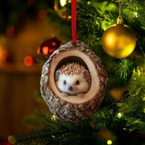 Acrylic Forest Friends in Tree Trunk Ornaments | Cute Animal Festive Hanging Pendants