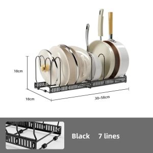 Adjustable Carbon Steel Pot Rack - Multi-Layer Retractable Pan & Bowl Storage - Expandable Cookware Drying Rack