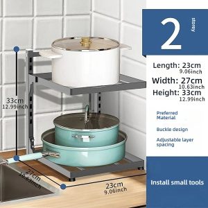 Adjustable Kitchen Pot Rack - Space-Saving Kitchenware Storage - Vertical Under-Sink & Corner Organizer