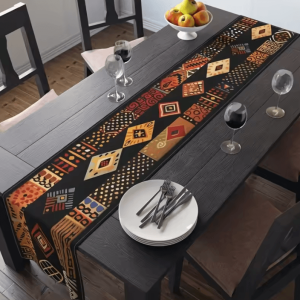 African Tribal Pattern Table Runner - Traditional Linen Dining & Home Decor