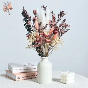 Artisanal Nature Dry Bouquet - Helichrysum Bracteatum & Eucalyptus Boho-Chic Centerpiece for Modern Weddings & Home Sanc