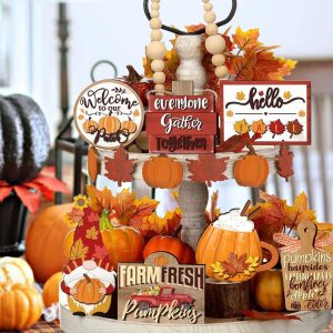 Autumn Farmhouse Tiered Tray Decor Set with Pumpkin Spice Accents