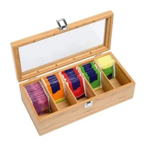 Bamboo Tea Bag Storage Box 5 Compartment Portable Organizer with Lid
