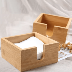 Bamboo Tissue Box & Napkin Organizer - Multi-Function Tabletop Storage Case