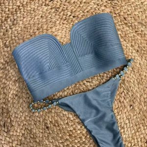 Bandage Stripe Brazilian Bikini Swimwear Women's Sexy Two Piece Set