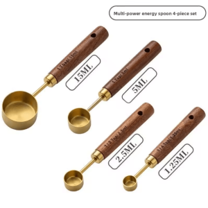 BaristaCraft 8-Piece Stainless Steel Measuring Cups & Spoons with Wooden Handles