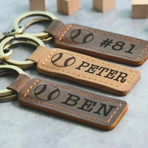 Baseball Personalized Keychain / Keyring / bag Tag / Name Tag - Leather Keychain