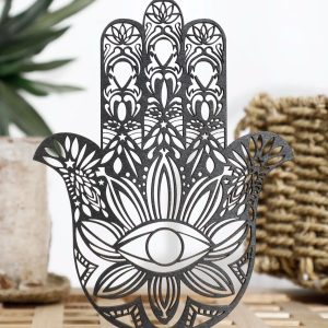 Black Wooden Hamsa Hand Evil Eye Decor