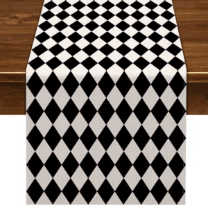 Black & White Buffalo Plaid Linen Table Runner Farmhouse Kitchen Table Decor