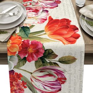 BloomLinen Vintage Tulip Table Runner Farmhouse Dining Decor