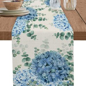 Blue Hydrangea Eucalyptus Table Runner