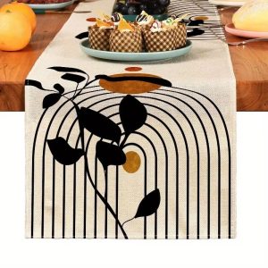 Bohemian Plant Linen Table Runner for Dining Table and Home Decor