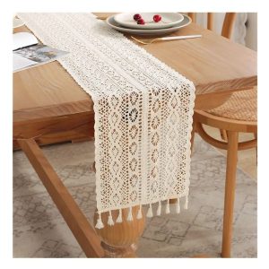 Boho Beige Macrame Table Runner Vintage Farmhouse Crochet Table Decor