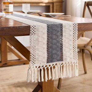 Boho Macrame Table Runner Farmhouse Rustic Table Decor with Tassels