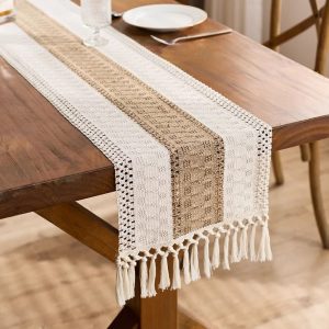 Boho Macrame Table Runner Farmhouse Tassel Table Decor for Dining and Bedroom