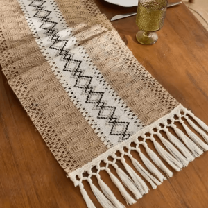 Boho Macrame Table Runner with Tassels - Rustic Farmhouse Table Decor Accent