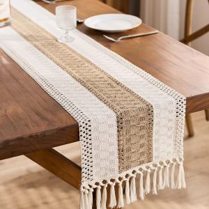 Boho Macrame Table Runner with Tassels for Farmhouse Dining & Home Decor