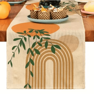 Boho Plant Linen Table Runner - Minimalist Farmhouse Dining & Home Decor Accent
