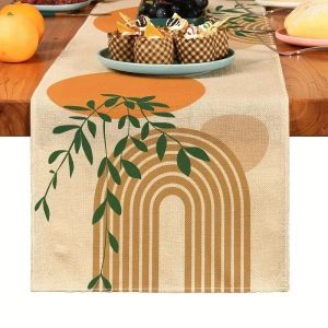 Boho Plant Linen Table Runner Simple Kitchen Dining Decor