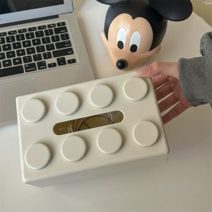 Building Block Shaped Tissue Box Multifunctional Storage Organizer for Napkins & Household Essentials