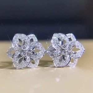 CAOSHI Delicate Hollow-Out Flower Stud Earring Brilliant Cubic Zirconia Luxury Jewelry for Women, Perfect for Engagement