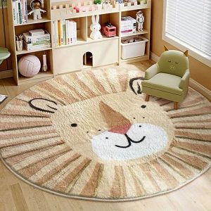 Cartoon Cute Lion Round Plush Rug