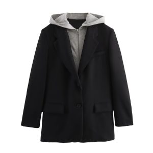 Casual Blazer, Spring New Single Breasted Hooded Jacket, Versatile Suit Coat with Decorative Panel