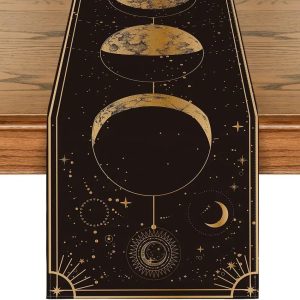 Celestial Moon Phase Astrology Table Runner for Mystical Home Decor