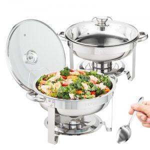 Chafing Dish Buffet Set Stainless Steel Round Food Warmers with Glass Lid