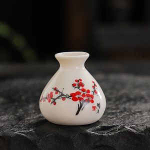 Chinese Style Mini Ceramic Vase Cotton Swab Jar Toothpick Holder Desk Decor