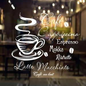 Coffee Bar Multi-Language Wall Decal | Spanish & French Kitchen Vinyl Sticker for Cafes