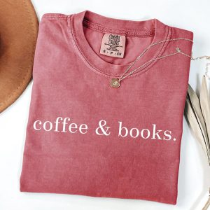 Coffee and Books Shirt Minimalist Aesthetic Tee Book Lover Graphic T-Shirt Casual Womens Top