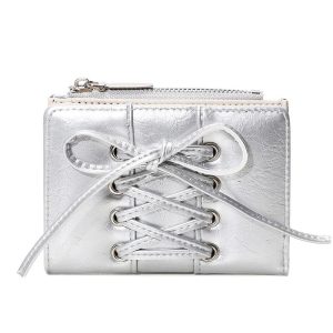 Compact Bow Minimalist Zipper Card Coin Purse - Stylish Short Wallet with Large Capacity