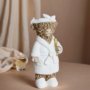 Country-Style Highland Cow with Champagne Statue - Whimsical Resin Tabletop Decor for Thanksgiving, Christmas & Home Bar