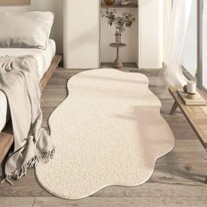 Cream Irregular Minimalist Area Rug Soft Non Slip Floor Carpet for Bedroom and Living Room