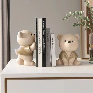 Cream Style Bear Bookend Figurine | Cute Nordic Sculpture for Living Room & Bookcase