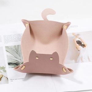 Creative Cat-Shaped PU Leather Storage Tray and Desktop Organizer