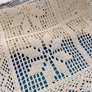Crochet Cotton Linen Table Runner Lace Vintage Farmhouse Table Decor