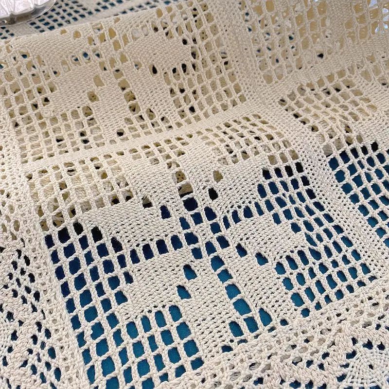 Crochet Lace Table Runner Cotton Linen Blend