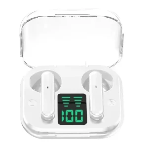 Crystal Clear transparent wireless earbuds with ENC and LED Power Display